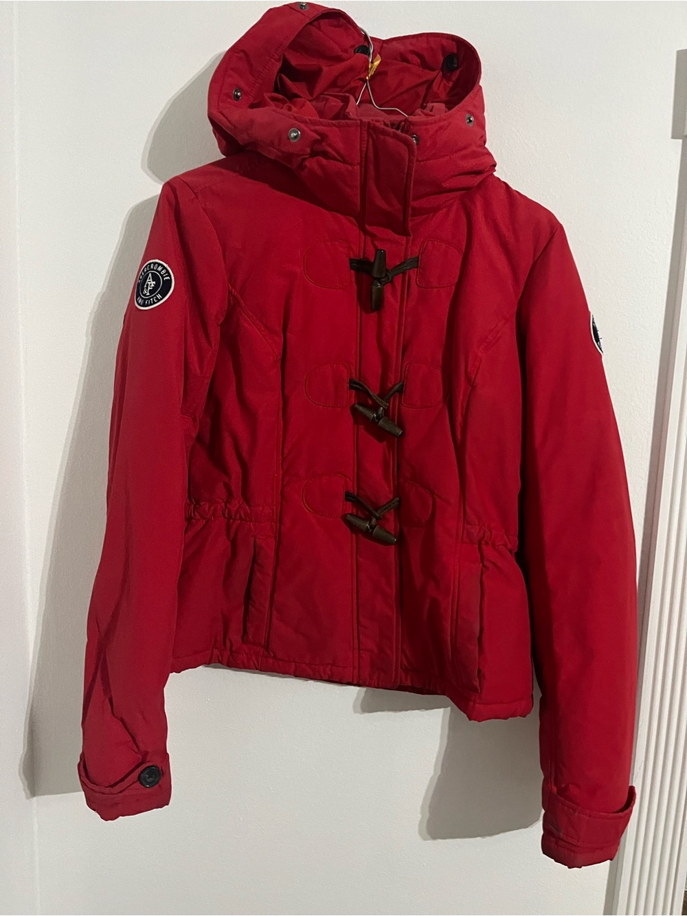 Abercrombie & Fitch Red Hooded Toggle Puffer Jacket